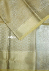 Dualshade silver yellow - Durga - Banarasi katan silk jacquard floral weaving